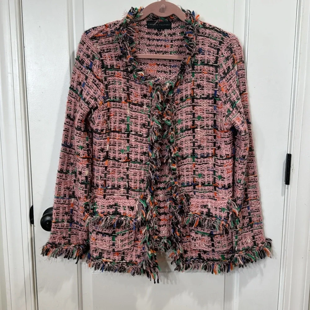 ENGLISH FACTORY PINK TWEED BOLERO SWEATER JACKET SMALL - Picture 4 of 11